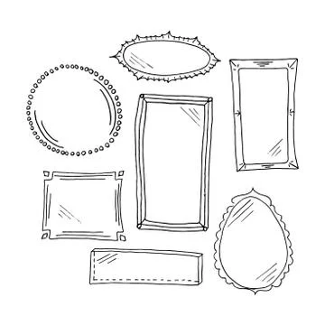 Doodle frames set. Collection of simple hand drawn black doodle frames and mi Stock Illustration