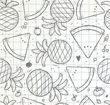 Doodle fresh fruit pattern and seamles isolated vector Stock Illustration