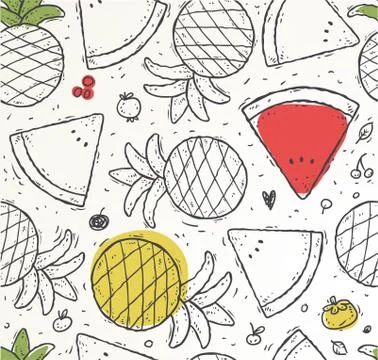 Doodle fresh fruit pattern and seamles vector Stock Illustration