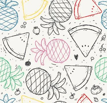Doodle fresh fruit seamles vector Stock Illustration