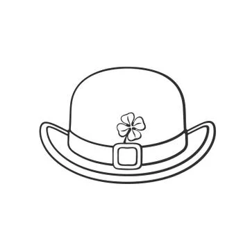 Doodle front view of bowler hat with buckle and clover Stock Illustration