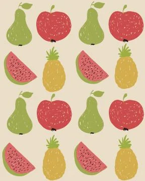 Doodle fruit pattern in retro colors Illustrazione stock
