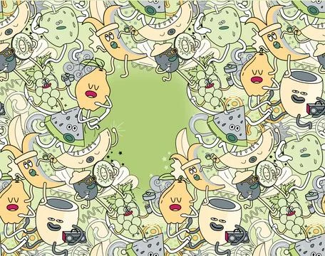 Doodle fruits mix template pattern background Stock Illustration