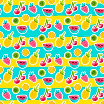 Doodle fruits seamless vector pattern Stock Illustration