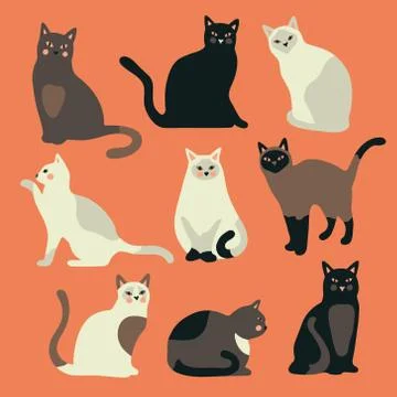 Doodle funny cute hand drawn cat and kitten isolated on background. Stock Illustration