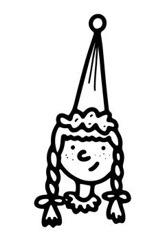 Doodle funny girl with braids, festive hat Stock Illustration
