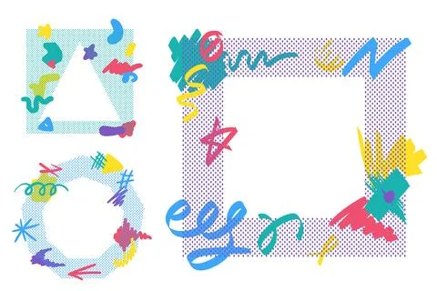 Doodle Geometric Doted Frame Template Collection Illustrazione stock