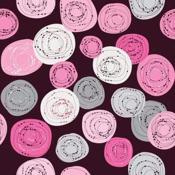 Doodle geometrical pattern with gray and pink circles and dots 스톡 일러스트