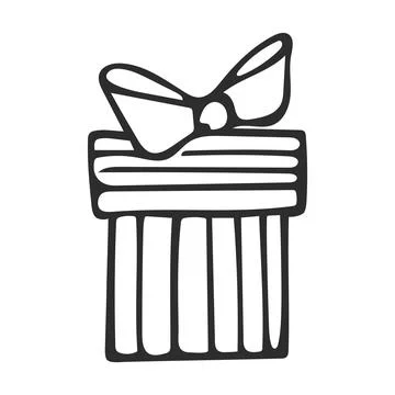 Doodle of Gift box with bow and stripes. Illustration