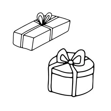 Doodle gift box with bow. Hand drawn line illustration isolated on white Stock Illustration