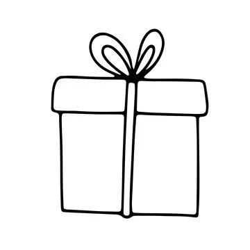 Doodle gift box with bow. Hand drawn line illustration isolated on white Stock Illustration