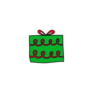Doodle gift box with bow. Stock Illustration