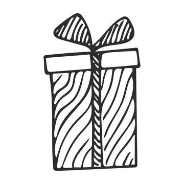 Doodle of Gift box with image of wavy lines Stock Illustration