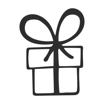 Doodle of Gift box with ribbon and big bow. Illustration
