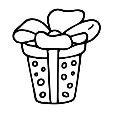 Doodle of Gift box with ribbon and big bow. Stock Illustration