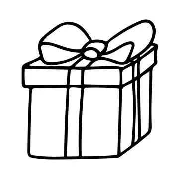 Doodle of Gift box with ribbon and big bow. Stock Illustration