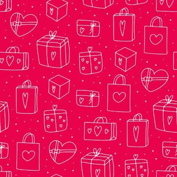 Doodle Gifts seamless pattern. Hand drawn presents Illustrazione stock