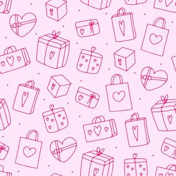 Doodle Gifts seamless pattern. Hand drawn presents Stock Illustration