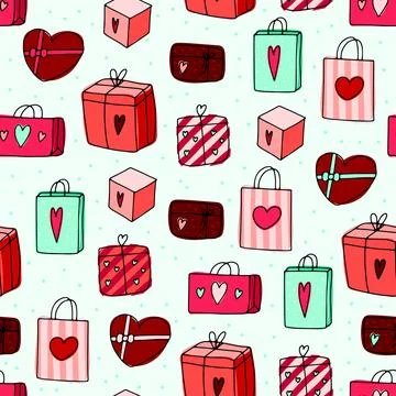 Doodle Gifts seamless pattern. Hand drawn presents Stock Illustration