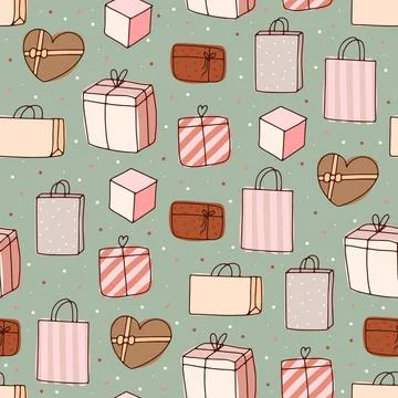 Doodle Gifts seamless pattern. Hand drawn presents Stock Illustration