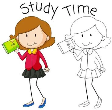 Doodle girl character study Illustrazione stock