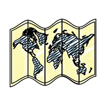 Doodle global geography map object information Stock Illustration