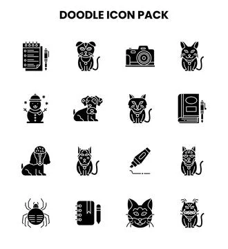 Doodle Glyph Bundle Icons Pack 스톡 일러스트