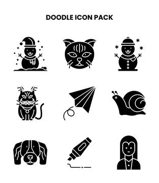 Doodle Glyph UI Icons Pack Stock Illustration