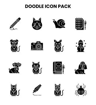 Doodle Glyph Vector Icons Pack Stock Illustration