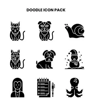 Doodle Glyph Vector Icons Pack イラスト素材