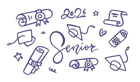 Doodle Graduation elements set with Caps with Tassels, diploma, lettering for イラスト素材