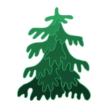 Doodle green tree spruce line art. Hand drawn vector illustration. Forest pin Stock-Illustration