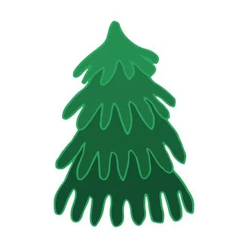 Doodle green tree spruce line art. Hand drawn vector illustration. Forest pin Stock Illustration