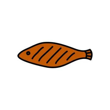 Doodle grilled fish. Stock Illustration