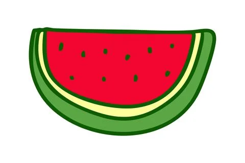Doodle half of Watermelon Slice with red flesh and green rind. Fresh summer Stock Illustration