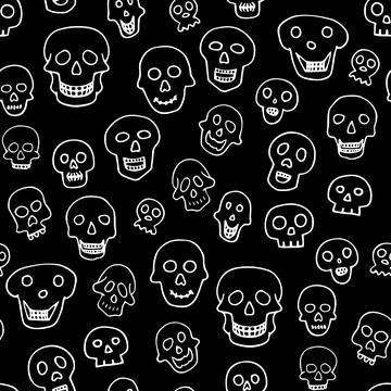 Doodle Halloween sculls seamless pattern. Outline Skeleton Illustrazione stock