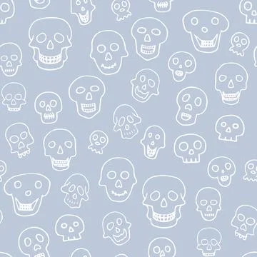 Doodle Halloween sculls seamless pattern. Outline Skeleton Stock Illustration