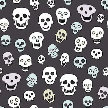 Doodle Halloween sculls seamless pattern. Skeleton background 스톡 일러스트