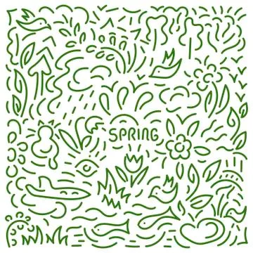 Doodle hand drawing Background. Flowers, leaves, birds . Vector illustration. Stock Illustration