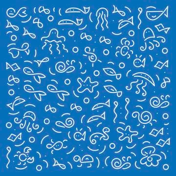 Doodle hand drawing. Background. Underwater world, ocean dwellers . Vector il Stock Illustration