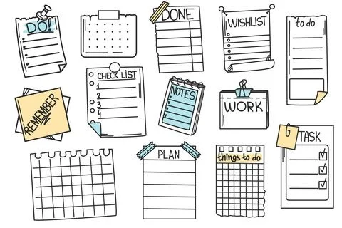 Doodle hand drawing set of memo paper sheets Illustrazione stock