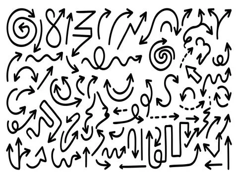 Doodle Hand Drawn Arrow Set Vector Illustration Line Art Collection Stock Illustration