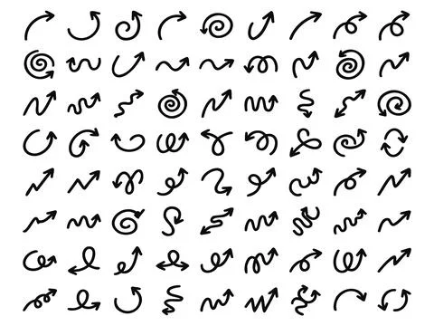 Doodle hand drawn arrows big collection line art vector illustration Stock Illustration