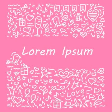 Doodle hand-drawn background, frame for text . The outline of love . Greeting Stock Illustration