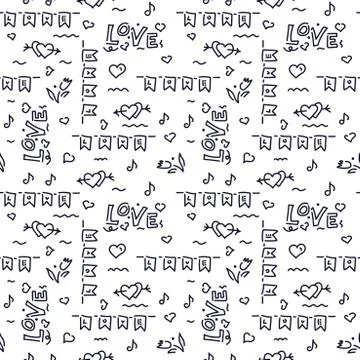 Doodle hand drawn background, vector seamless pattern . Theme of love . Heart Illustrazione stock