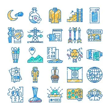 Doodle hand drawn colorful simple symbols collection Stock Illustration