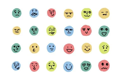 Doodle hand-drawn comic emotions grunge style. Cartoon drawing Stock Illustration
