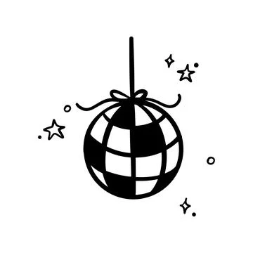 Doodle hand-drawn disco ball in a trendy vector style, decorated with spark.. Stock Illustration