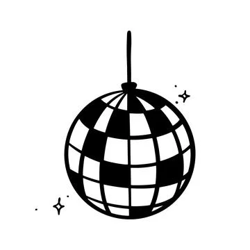 Doodle hand-drawn disco ball in a trendy vector style, decorated with spark.. Stock Illustration