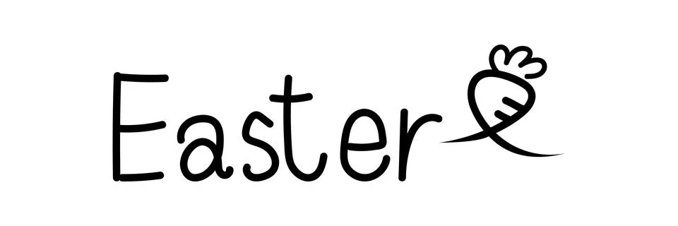Doodle hand drawn Easter text line art. Holiday concept, festive lettering. E Stock Illustration